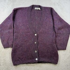 Vintage Britches Cardigan Womens Large Purple Mohair Sweater Fuzzy Grunge 90s